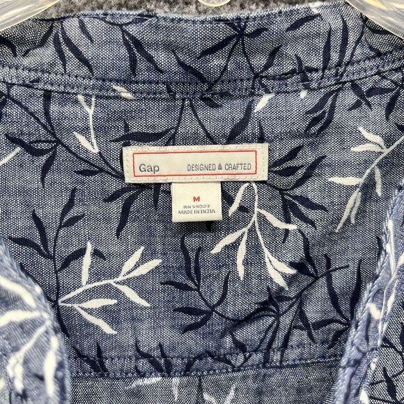 GAP Top Womens Medium Blue Shirt Floral Tunic Oversized‎ Chambray Boho Peasant - Picture 9 of 12